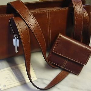 Fossil leather handbag with certificate & wallet